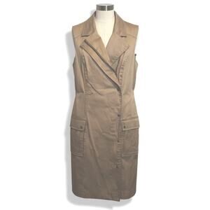 Sleeveless Double Breasted Trench Vest Dress Boho Western Lined Full Zip Snaps M